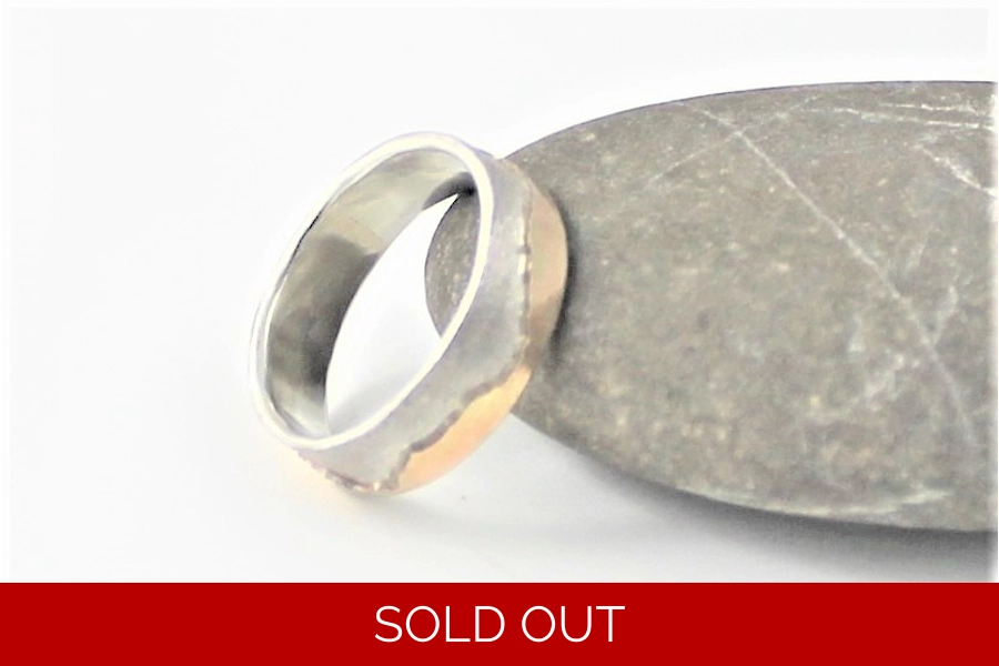 Textured Sterling and 9K yellow Gold ring, 6mm Textured Sterling and 9K yellow Gold ring, 6mm